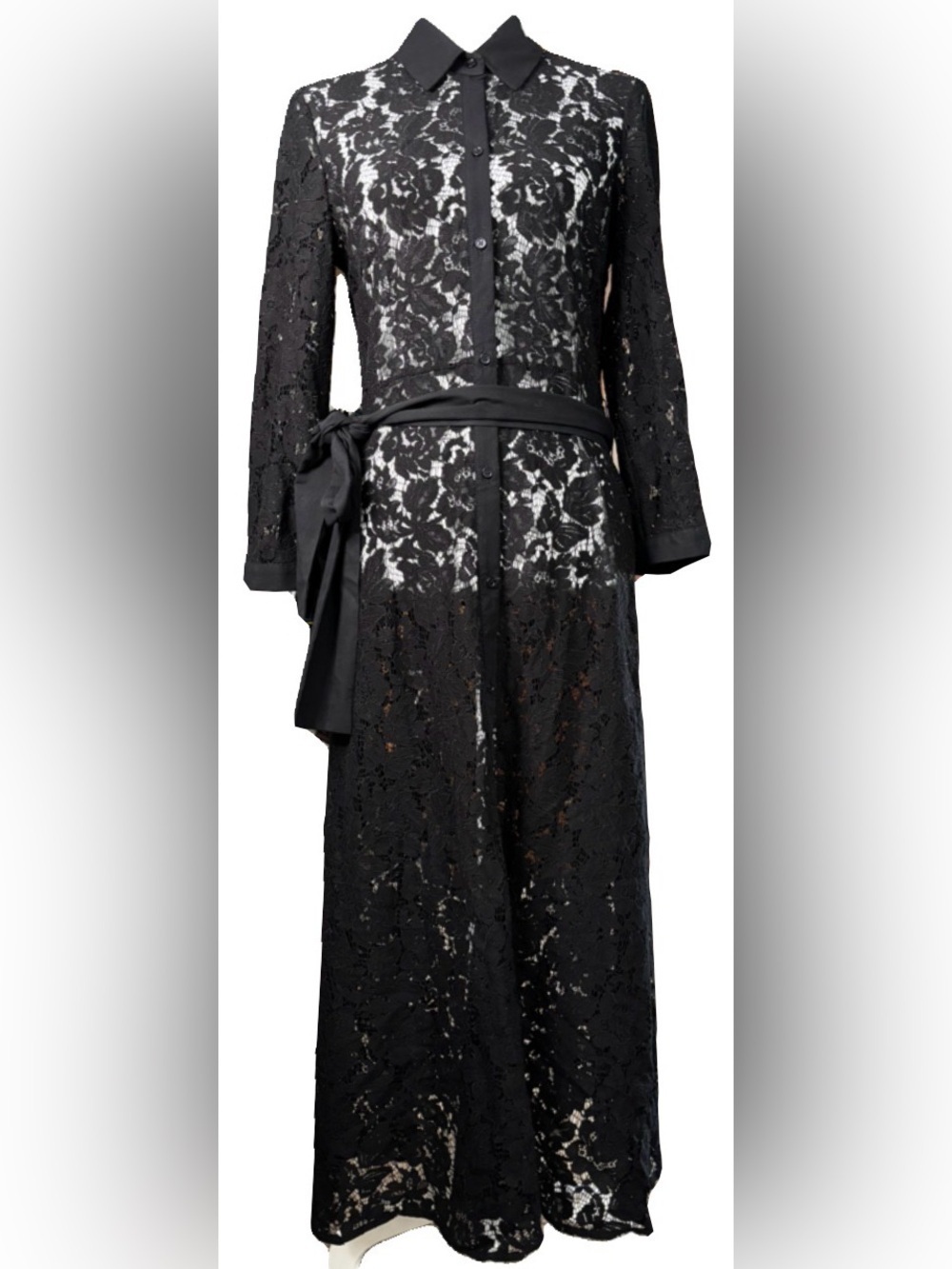 ZARA Black Lace Belted Shirt Dress Sz Small